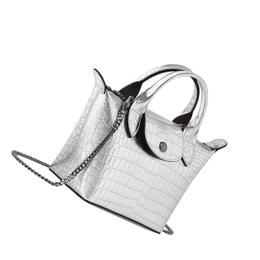 Longchamp Le Pliage Cuir Croco XS Naisten Käsilaukut Hopea | Fi-ZKOX725