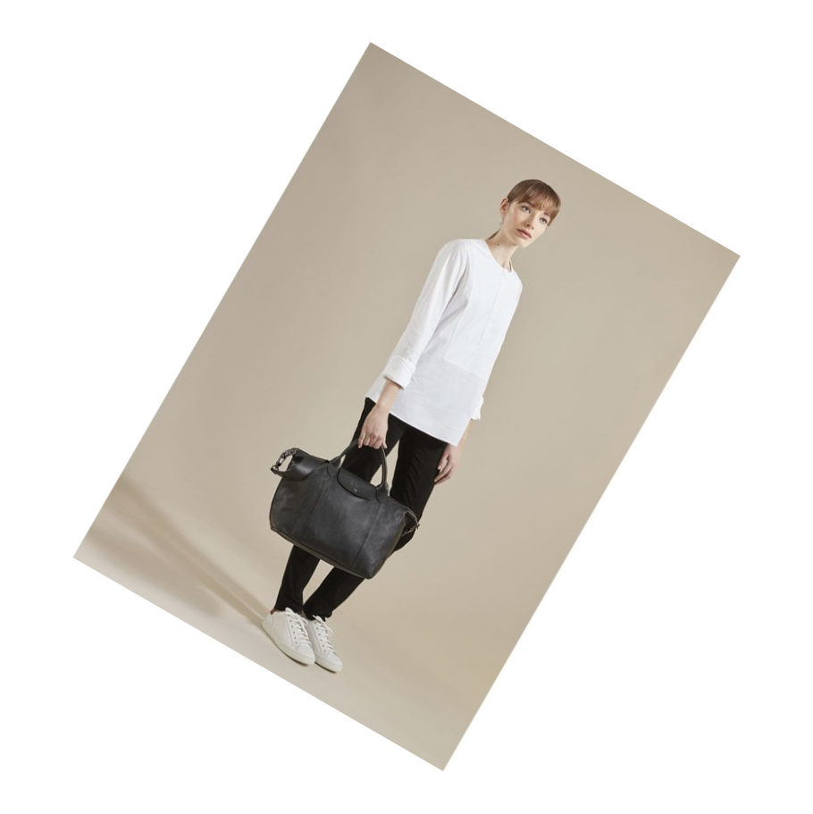 Longchamp Le Pliage Cuir M Naisten Käsilaukut Mustat | Fi-DCQH408