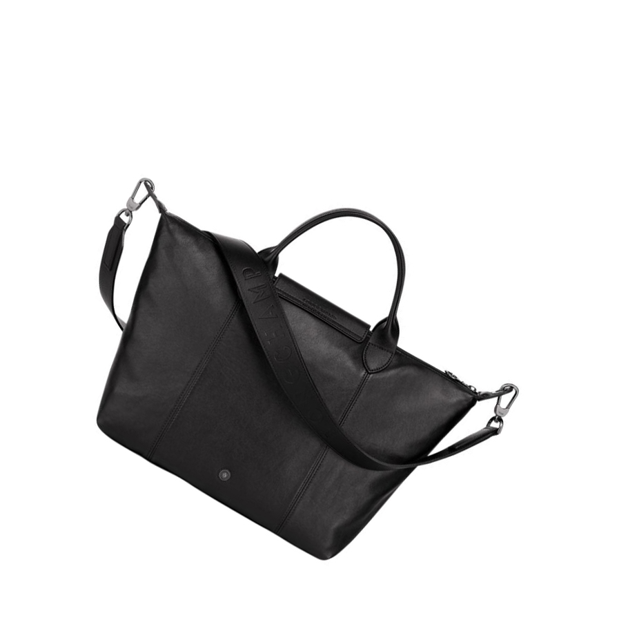 Longchamp Le Pliage Cuir M Naisten Käsilaukut Mustat | Fi-DCQH408