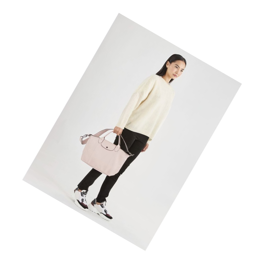 Longchamp Le Pliage Cuir M Naisten Käsilaukut Pinkki | Fi-IMQE340