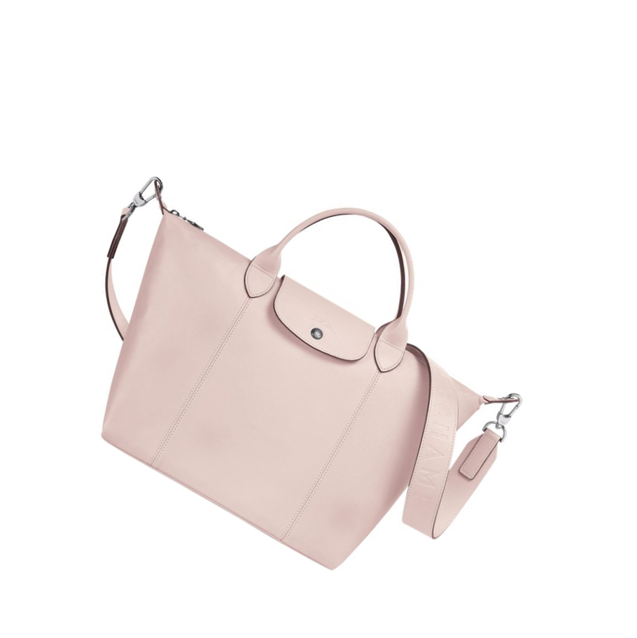 Longchamp Le Pliage Cuir M Naisten Käsilaukut Pinkki | Fi-IMQE340