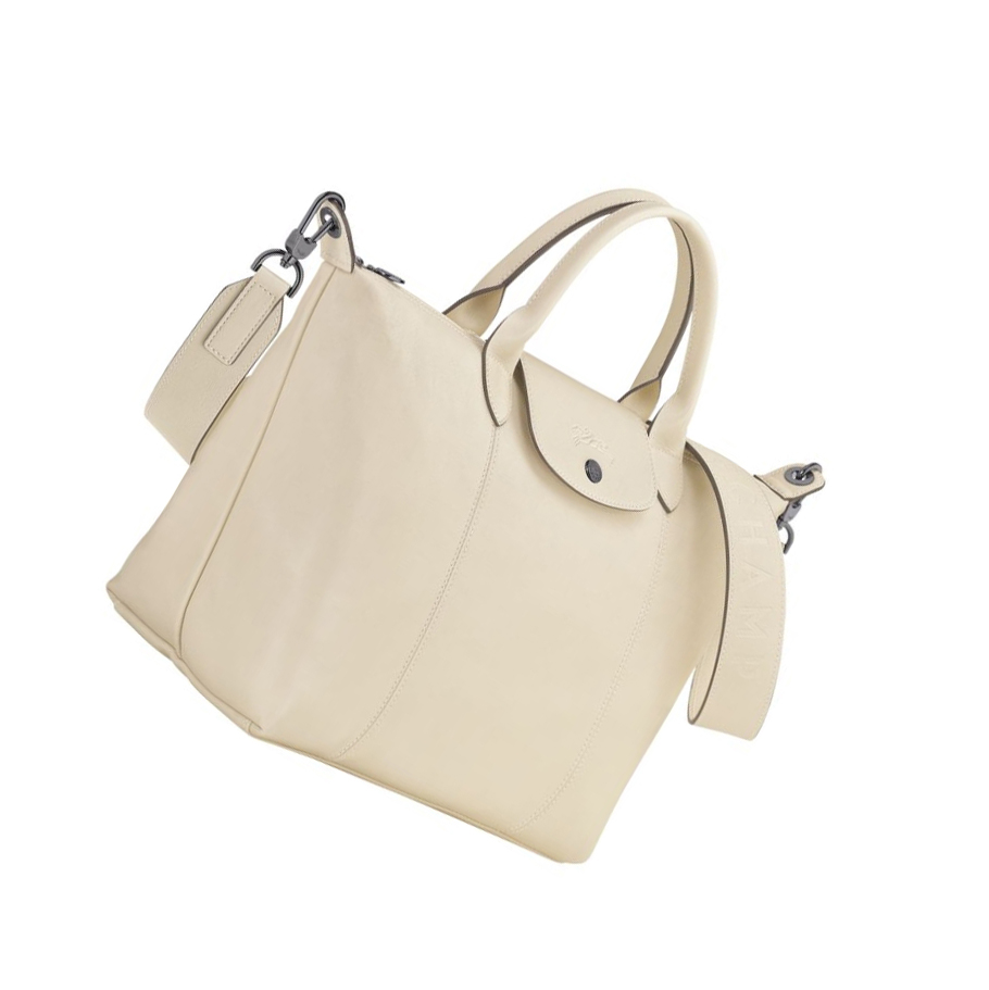 Longchamp Le Pliage Cuir M Naisten Käsilaukut Beige | Fi-KTEB604