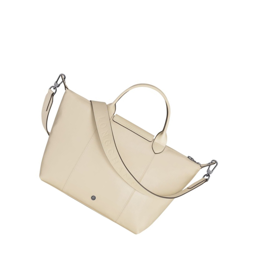 Longchamp Le Pliage Cuir M Naisten Käsilaukut Beige | Fi-KTEB604