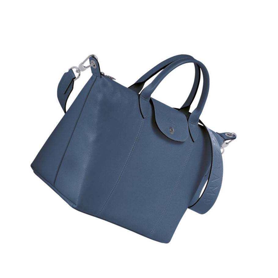 Longchamp Le Pliage Cuir M Naisten Käsilaukut Sininen | Fi-RPAJ439