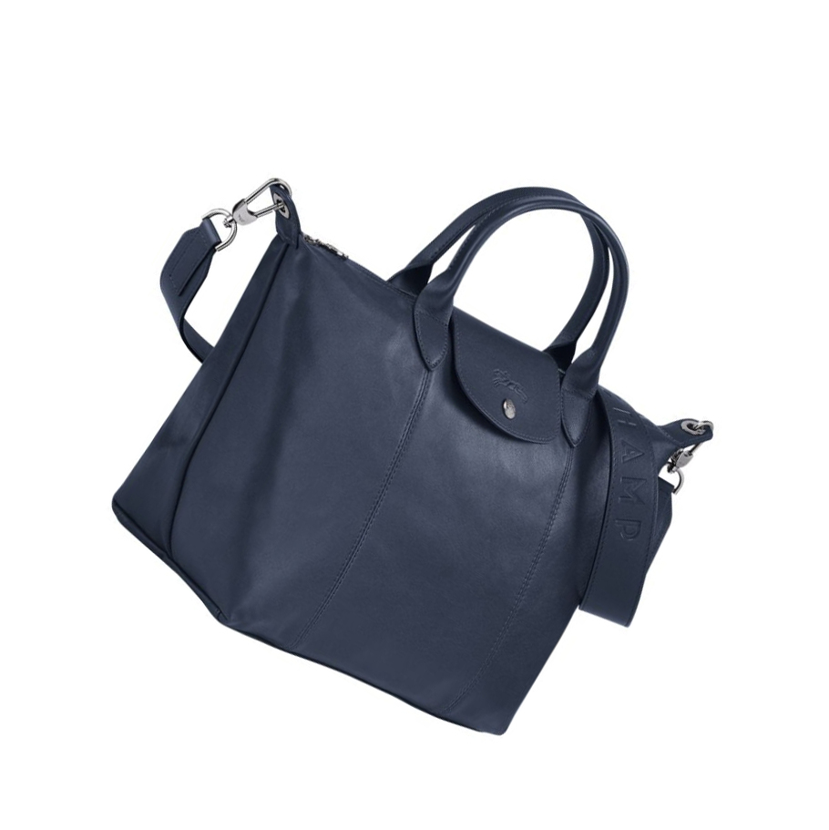 Longchamp Le Pliage Cuir M Naisten Käsilaukut Laivastonsininen | Fi-SKAQ603