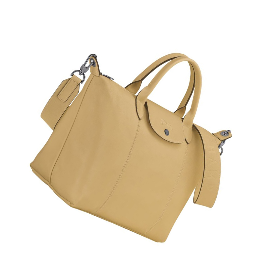 Longchamp Le Pliage Cuir M Naisten Käsilaukut Beige | Fi-UGCB401