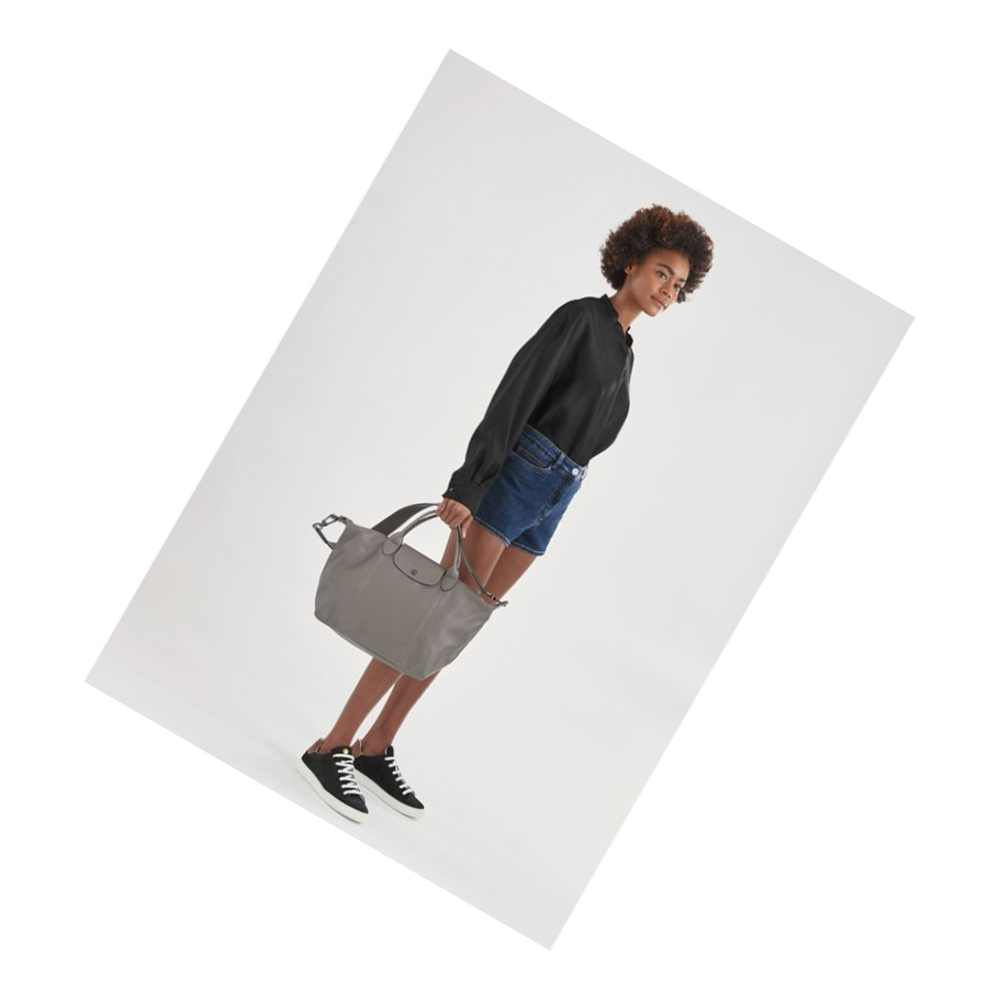 Longchamp Le Pliage Cuir M Naisten Käsilaukut Harmaat | Fi-ZCEK653