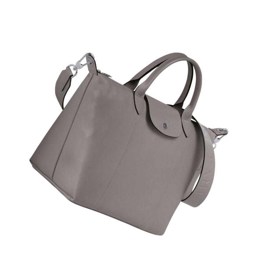 Longchamp Le Pliage Cuir M Naisten Käsilaukut Harmaat | Fi-ZCEK653