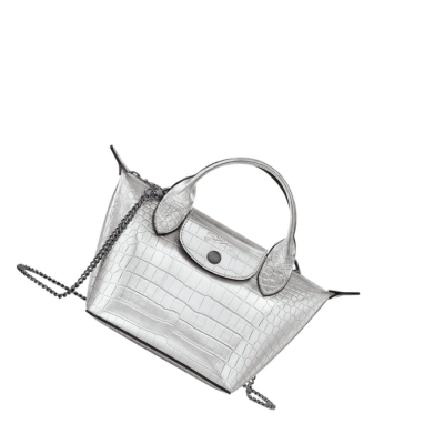 Longchamp Le Pliage Cuir Croco XS Naisten Käsilaukut Hopea | Fi-ZKOX725