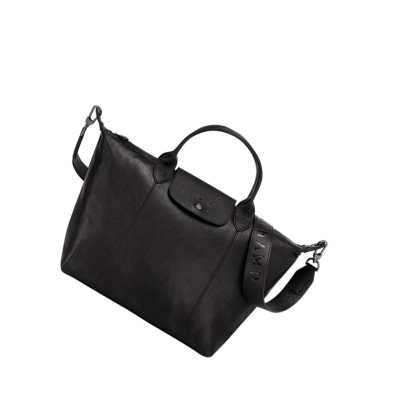 Longchamp Le Pliage Cuir M Naisten Käsilaukut Mustat | Fi-DCQH408