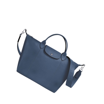 Longchamp Le Pliage Cuir M Naisten Käsilaukut Sininen | Fi-RPAJ439