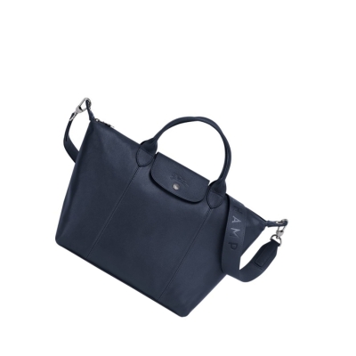 Longchamp Le Pliage Cuir M Naisten Käsilaukut Laivastonsininen | Fi-SKAQ603