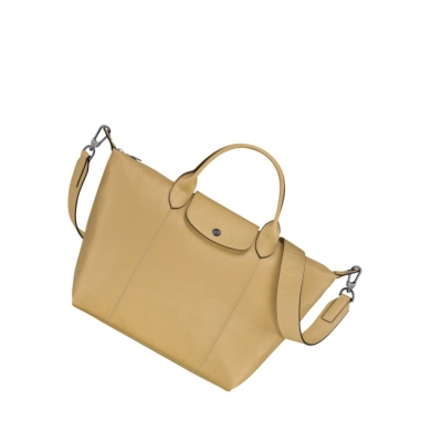 Longchamp Le Pliage Cuir M Naisten Käsilaukut Beige | Fi-UGCB401
